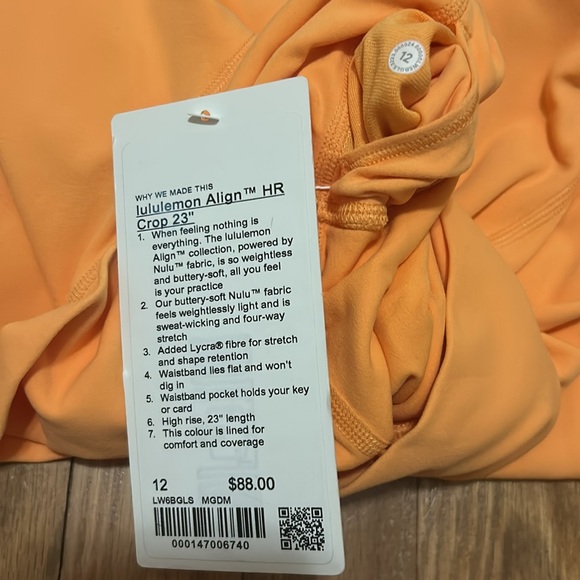 lululemon Align HR Crop 23” Inseam Leggings, Color Mango Dream, Size 12 - Picture 11 of 11